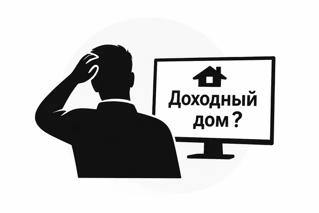 Человек смотрит на экран с вопросом о Доходном доме